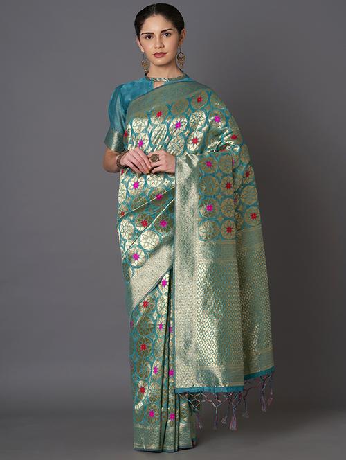 self design banarasi saree with blouse - 16954460 - Standard Image - 1