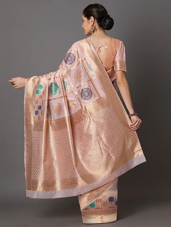self design banarasi saree with blouse - 16954465 - Zoom Image - 2