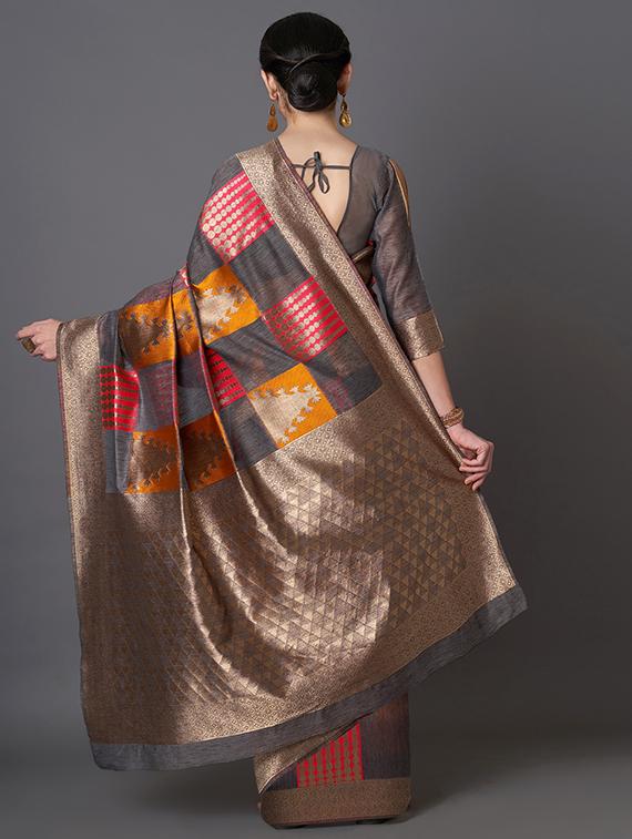 self design banarasi saree with blouse - 16954472 - Zoom Image - 2