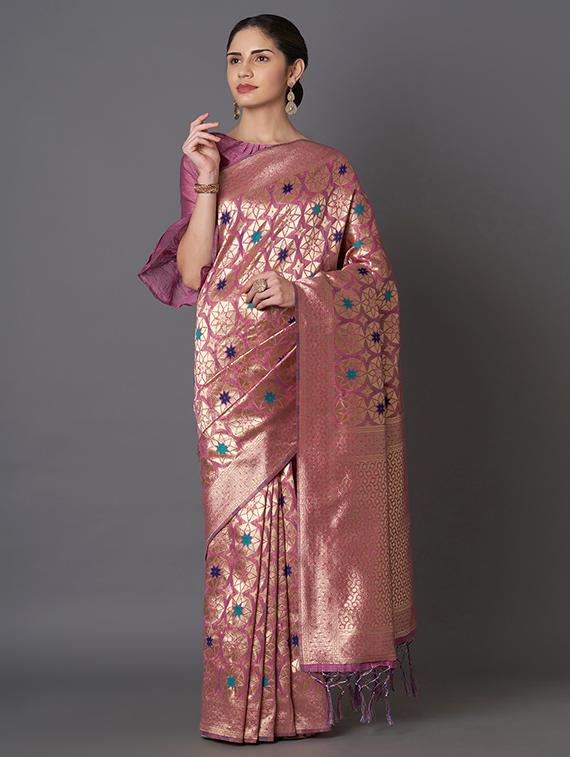 self design banarasi saree with blouse - 16954474 - Zoom Image - 1