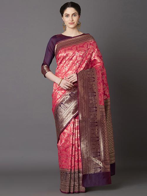 self design banarasi saree with blouse - 16954475 - Standard Image - 1