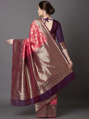 self design banarasi saree with blouse - 16954475 - Standard Image - 2