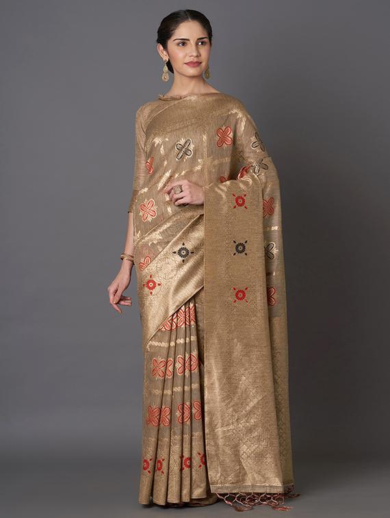 self design banarasi saree with blouse - 16954480 - Zoom Image - 1