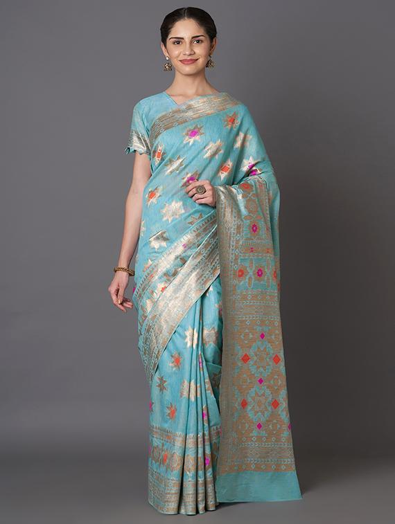self design banarasi saree with blouse - 16954482 - Zoom Image - 1