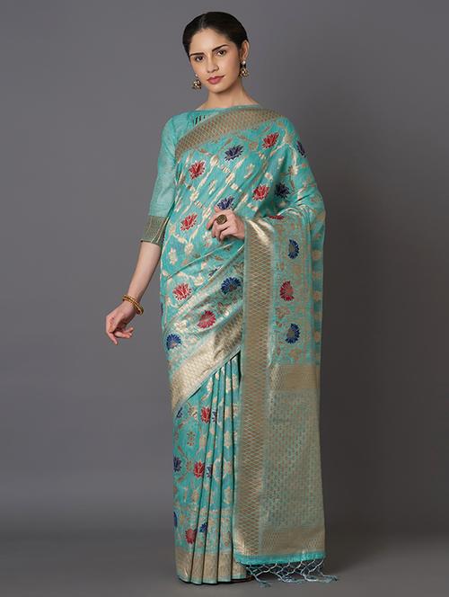 floral banarasi saree with blouse - 16954492 - Standard Image - 1