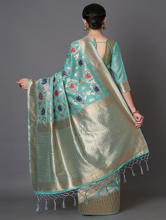 floral banarasi saree with blouse - 16954492 - Zoom Image - 2