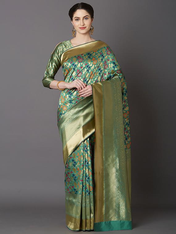 floral banarasi saree with blouse - 16954493 - Zoom Image - 1