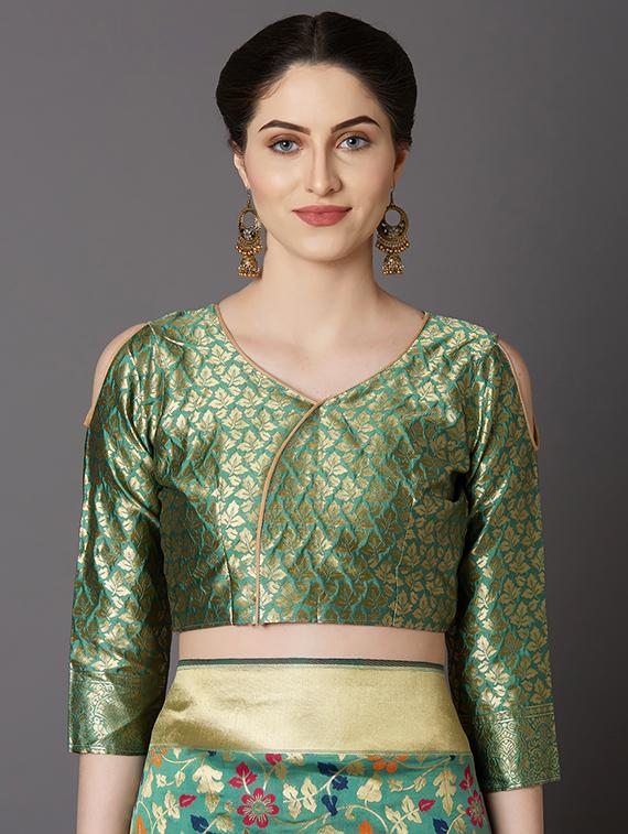 floral banarasi saree with blouse - 16954493 - Zoom Image - 3