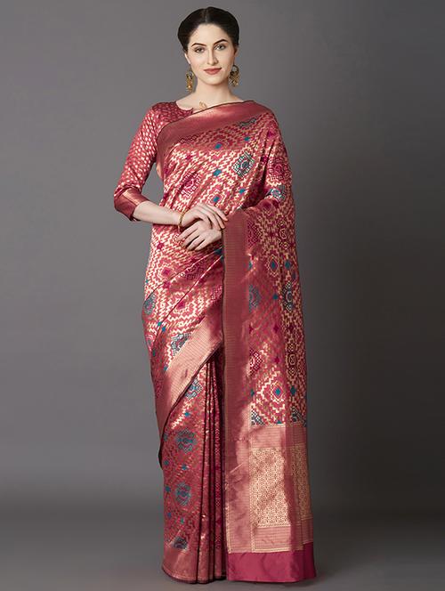 self design banarasi saree with blouse - 16954505 - Very Small Image - 1