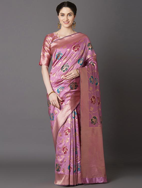 self design banarasi saree with blouse - 16954509 - Zoom Image - 1