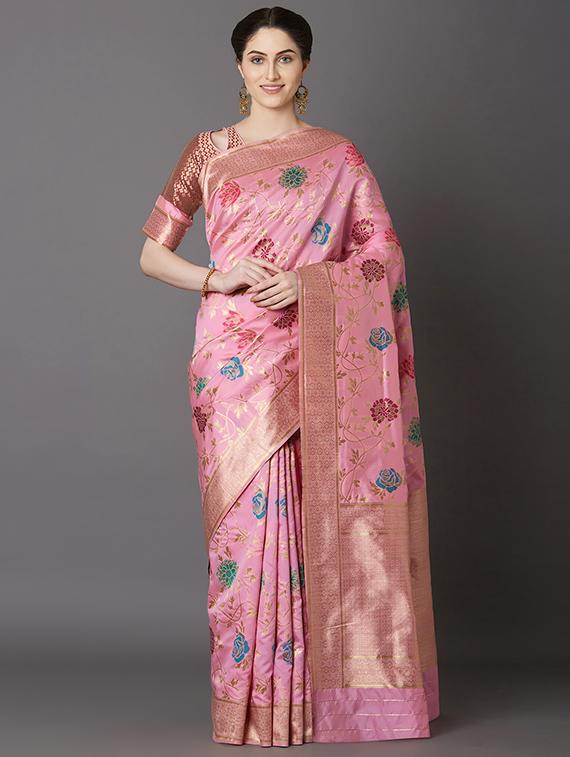self design banarasi saree with blouse - 16954511 - Zoom Image - 1