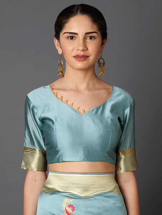 self design banarasi saree with blouse - 16954517 - Zoom Image - 3