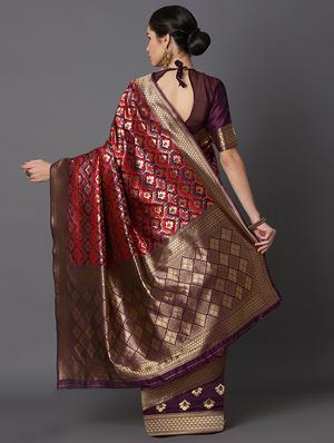 self design banarasi saree with blouse - 16954521 - Standard Image - 2