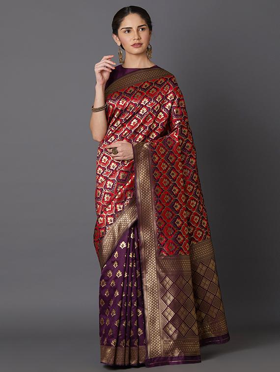 self design banarasi saree with blouse - 16954521 - Zoom Image - 1