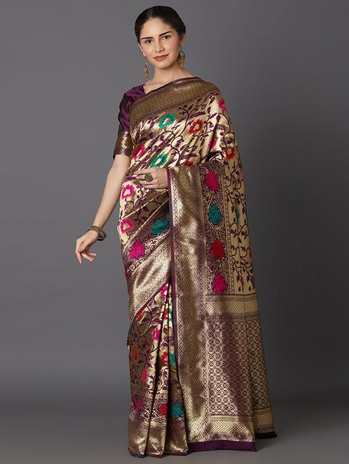 self design banarasi saree with blouse - 16954522 - Standard Image - 1