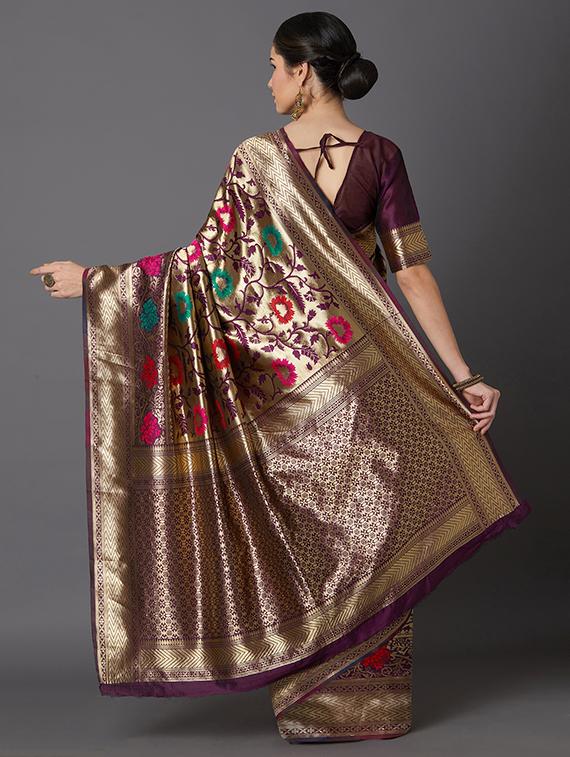 self design banarasi saree with blouse - 16954522 - Zoom Image - 2
