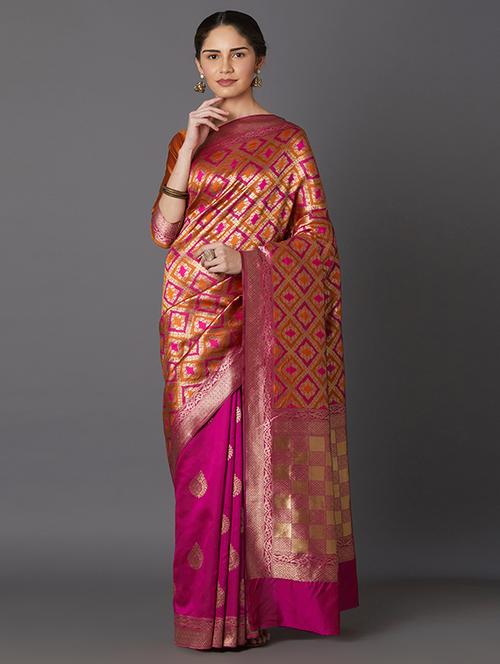 half & half banarasi saree with blouse - 16954528 - Standard Image - 1