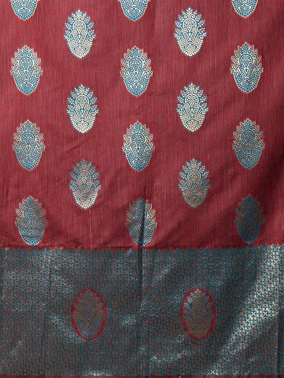 self design banarasi saree with blouse - 16954530 - Zoom Image - 4