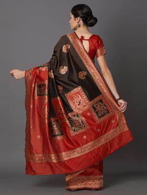 self design banarasi saree with blouse - 16954531 - Standard Image - 2