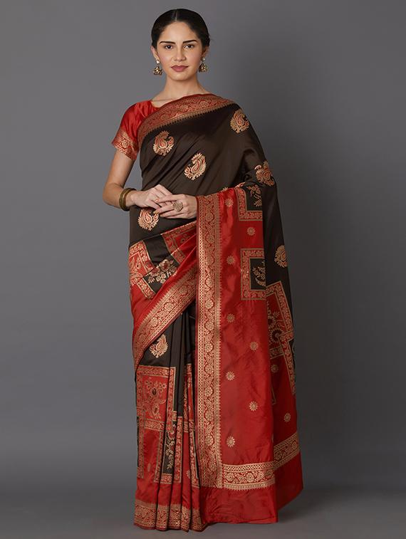 self design banarasi saree with blouse - 16954531 - Zoom Image - 1