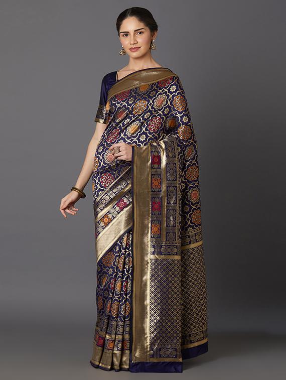 self design banarasi saree with blouse - 16954532 - Zoom Image - 1