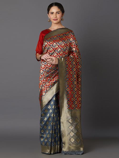 self design banarasi saree with blouse - 16954533 - Standard Image - 1
