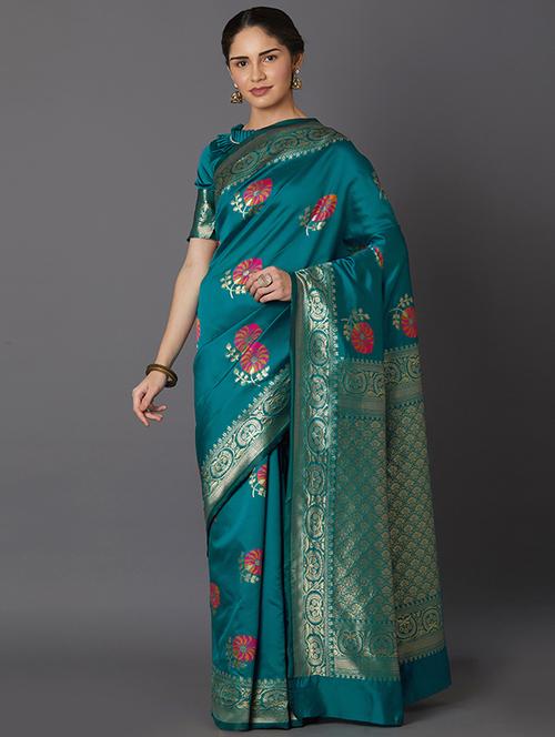 self design banarasi saree with blouse - 16954534 - Standard Image - 1