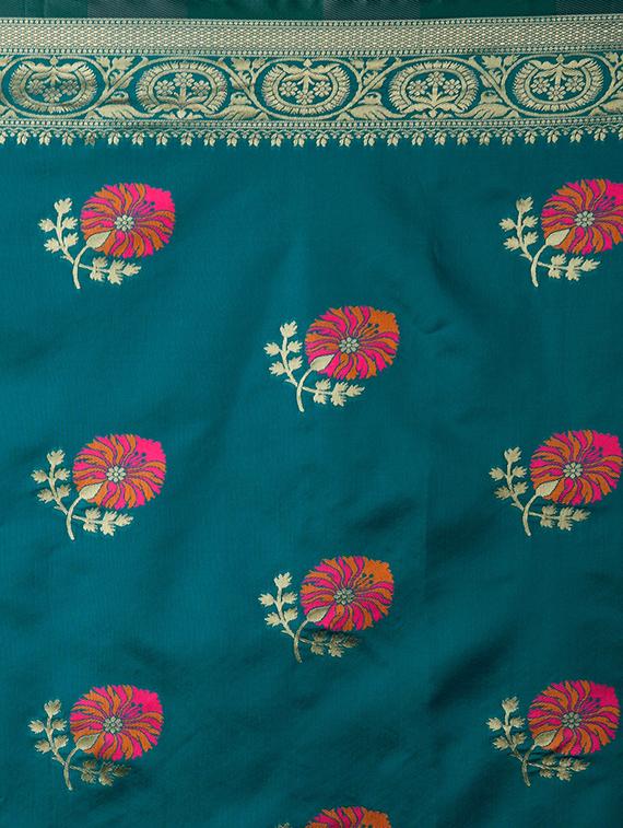 self design banarasi saree with blouse - 16954534 - Zoom Image - 4