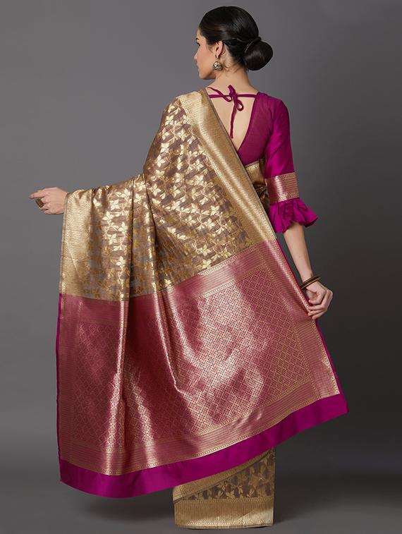 self design banarasi saree with blouse - 16954544 - Zoom Image - 2