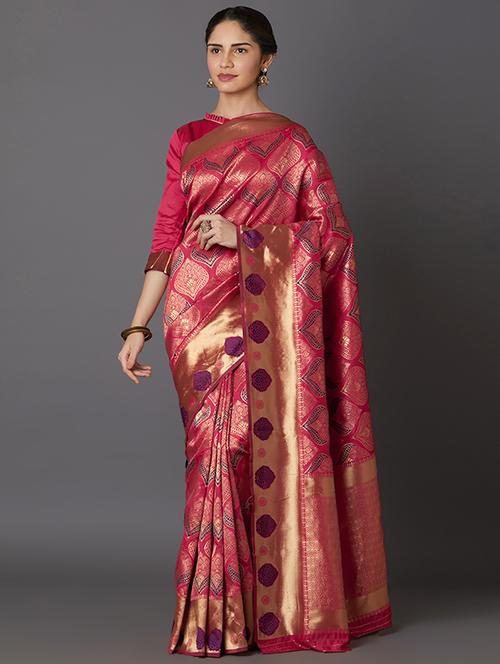 self design banarasi saree with blouse - 16954546 - Standard Image - 1
