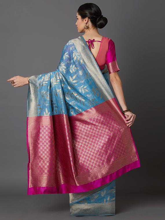 self design banarasi saree with blouse - 16954548 - Zoom Image - 2