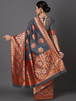 self design banarasi saree with blouse - 16954549 - Standard Image - 2