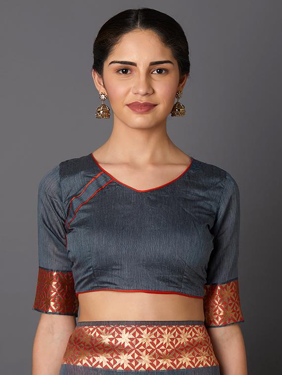 self design banarasi saree with blouse - 16954549 - Zoom Image - 3