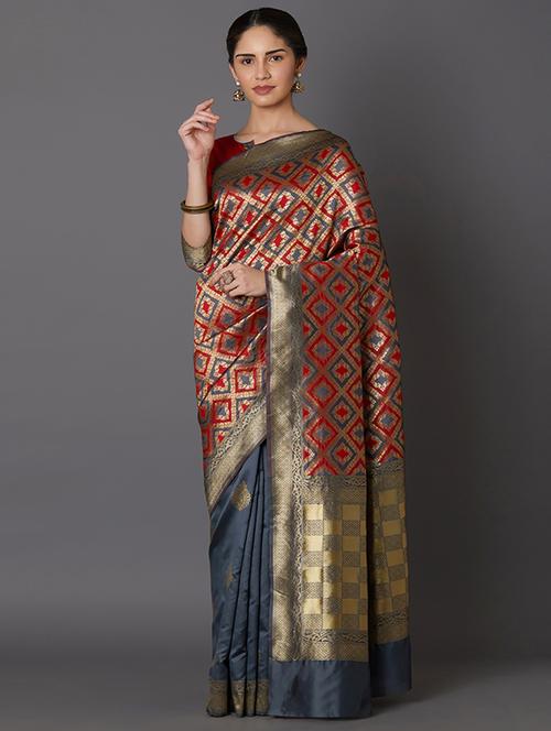 self design banarasi saree with blouse - 16954550 - Standard Image - 1