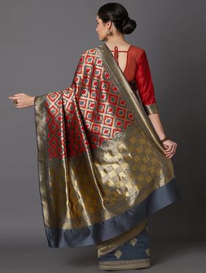 self design banarasi saree with blouse - 16954550 - Standard Image - 2