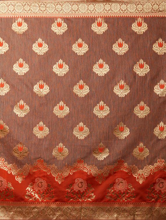self design banarasi saree with blouse - 16954555 - Zoom Image - 4