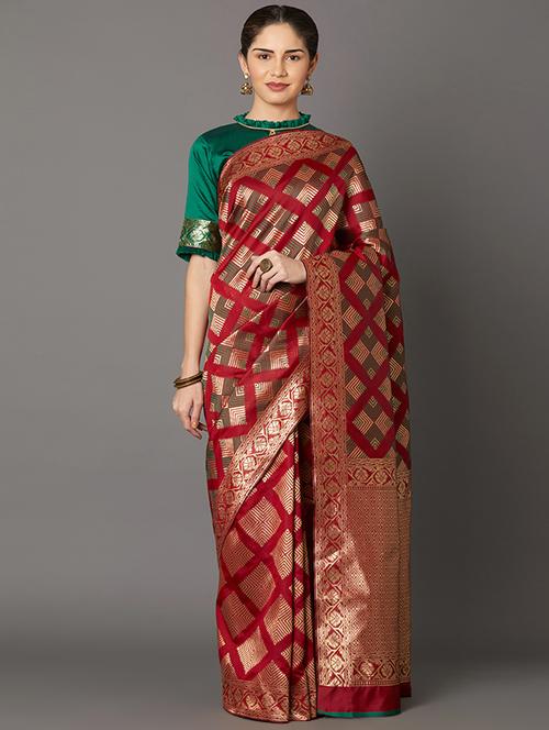 self design banarasi saree with blouse - 16954558 - Standard Image - 1