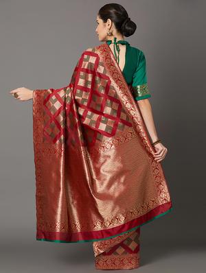 self design banarasi saree with blouse - 16954558 - Standard Image - 2
