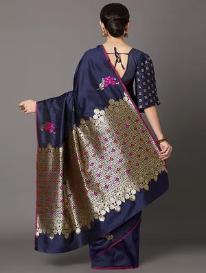 self design banarasi saree with blouse - 16954559 - Standard Image - 2