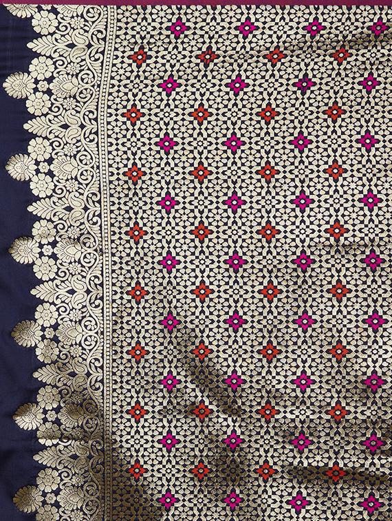 self design banarasi saree with blouse - 16954559 - Zoom Image - 4