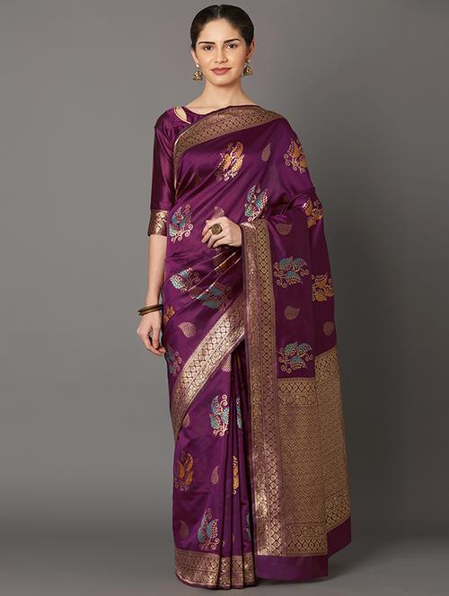 self design banarasi saree with blouse - 16954562 - Standard Image - 1
