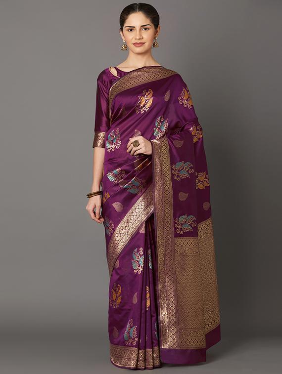 self design banarasi saree with blouse - 16954562 - Zoom Image - 1