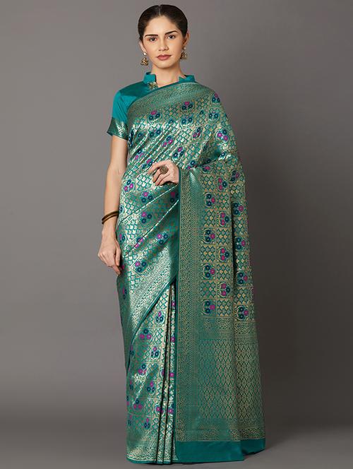 self design banarasi saree with blouse - 16954564 - Standard Image - 1