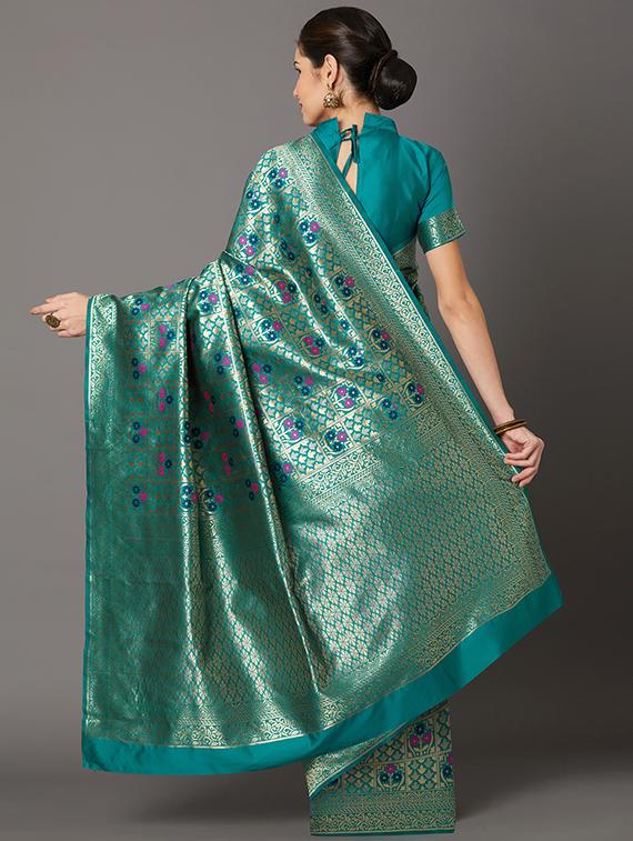 self design banarasi saree with blouse - 16954564 - Zoom Image - 2