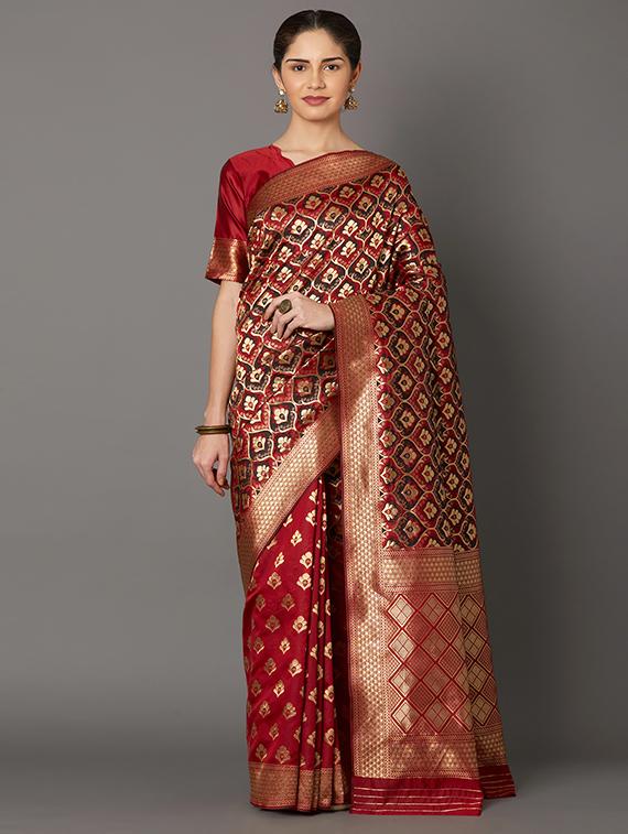 self design banarasi saree with blouse - 16954567 - Zoom Image - 1
