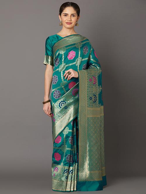 self design banarasi saree with blouse - 16954570 - Standard Image - 1