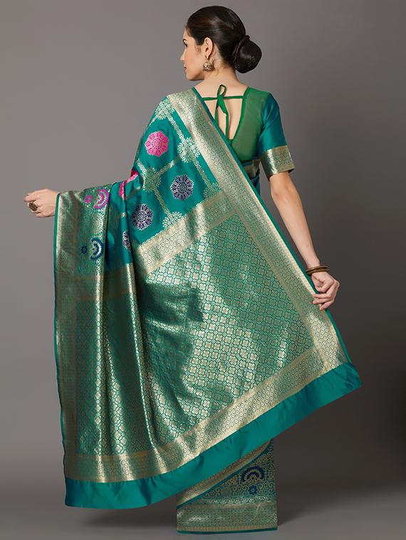 self design banarasi saree with blouse - 16954570 - Zoom Image - 2