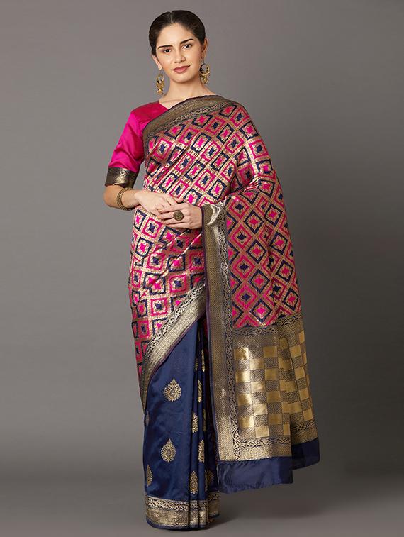 self design banarasi saree with blouse - 16954574 - Zoom Image - 1