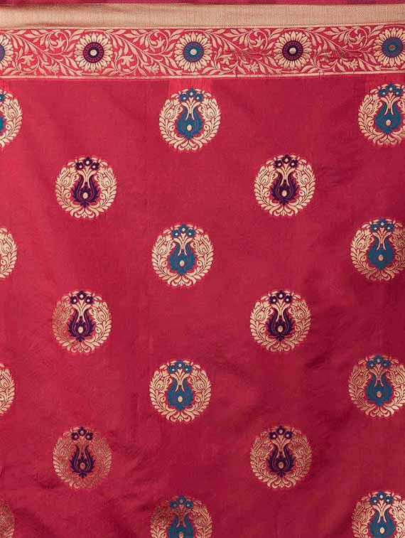 self design banarasi saree with blouse - 16954576 - Zoom Image - 4