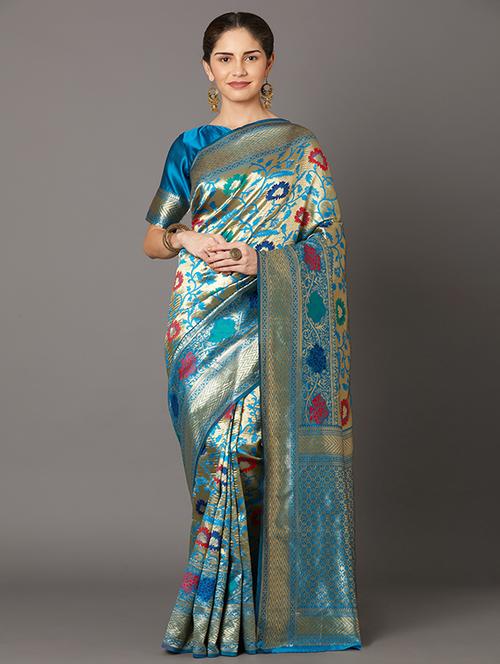 self design banarasi saree with blouse - 16954577 - Standard Image - 1